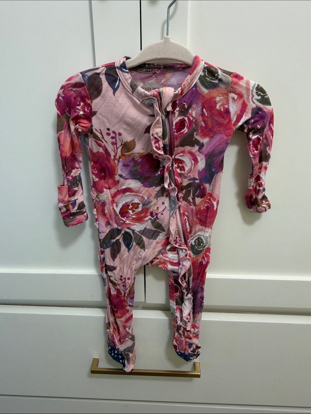 Posh Peanut Pink Floral Ruffle Zip Footie